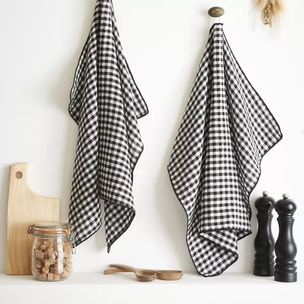 Set di 2 strofinacci in garza di cotone (50 x 70 cm) Ga�a vichy Nero