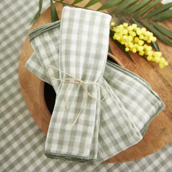 Set di 3 tovaglioli in garza di cotone (40 x 40 cm) Ga�a vichy Verde eucalipto