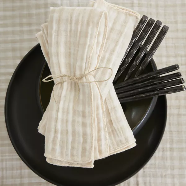 3er Set Musselin-Servietten (40 x 40 cm) Ga�a vichy Beige