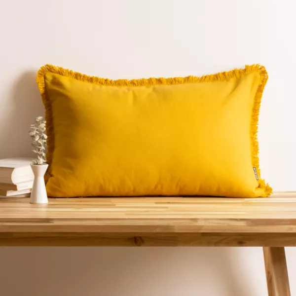 Cuscino rettangolare in cotone (40 x 60 cm) Pixel con frange Giallo senape