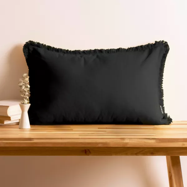 Coussin rectangulaire coton (40 x 60 cm) Pixel franges Noir