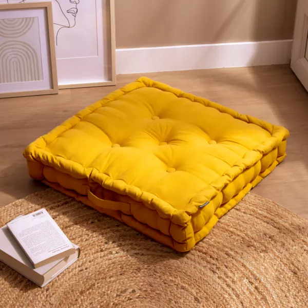 Coussin de sol coton (60 x 60 cm) Pixel Jaune moutarde