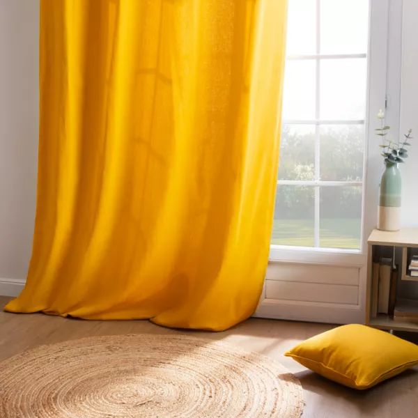 Cortina en algod�n (140 x 260 cm) Pixel Amarillo mostaza