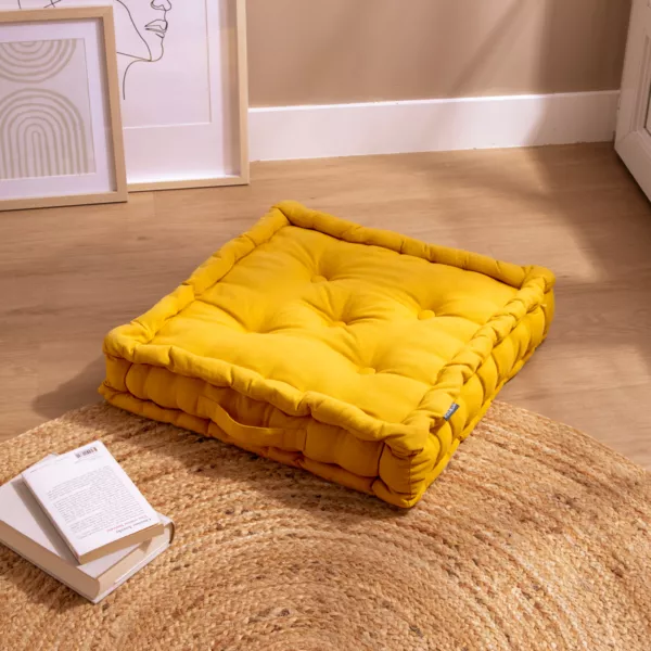 Coj�n de suelo en algod�n (50 x 50 cm) Pixel Amarillo mostaza