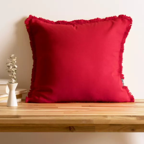 Coj�n cuadrado en algod�n (45 x 45 cm) Pixel con flecos Rojo