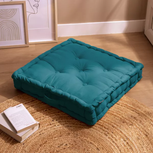 Coussin de sol coton (60 x 60 cm) Pixel Bleu canard