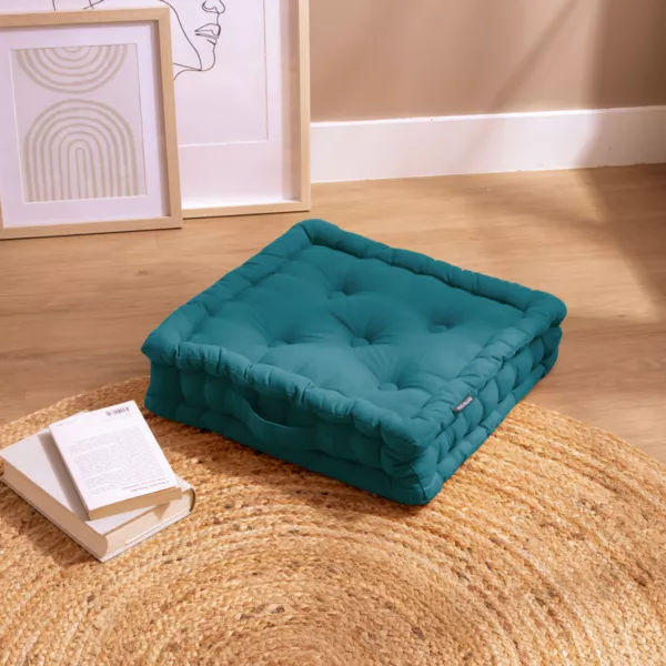 Coussin de sol coton (40 x 40 cm) Pixel Bleu canard
