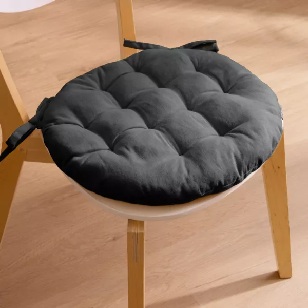 Coussin de chaise rond coton (40 cm) Pixel Gris anthracite