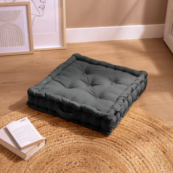 Gulvpude i bomuld (50 x 50 cm) Pixel Antracitgr�