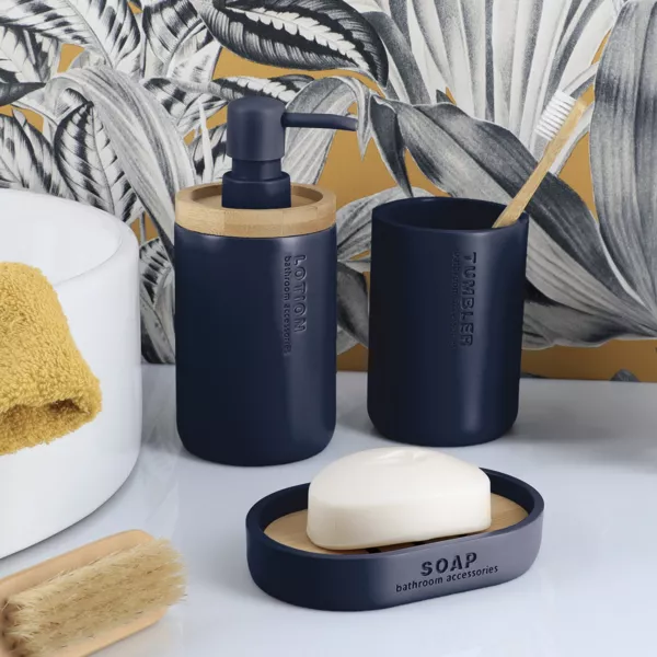 Set d'accessoires salle de bain Purebamboo Bleu marine