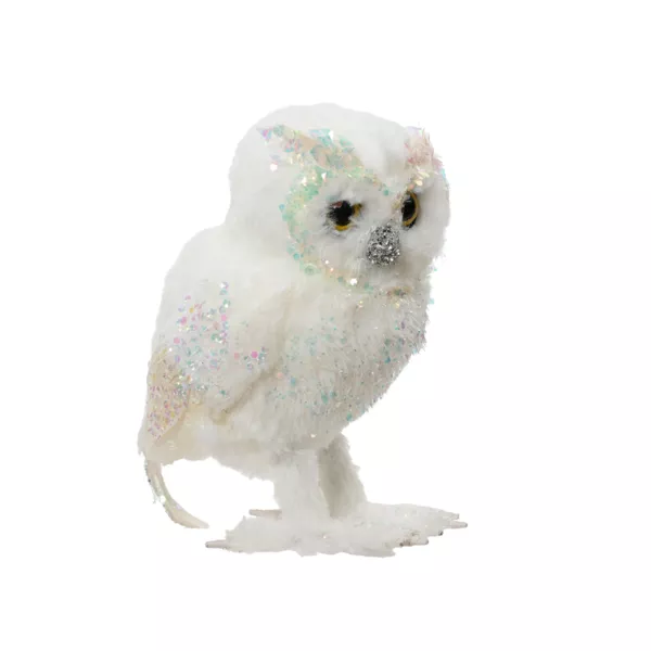 Chouette de No�l � poser (H15 cm) Merveille Blanc iris�