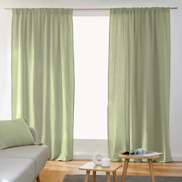 Rideau gaze de coton galon fronceur (140 x 240 cm) Ga�a Vert tilleul