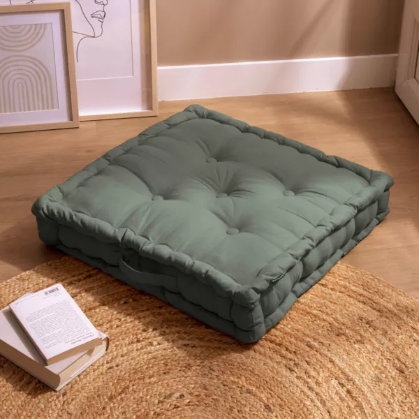 Coussin de sol coton (60 x 60 cm) Pixel Vert kaki