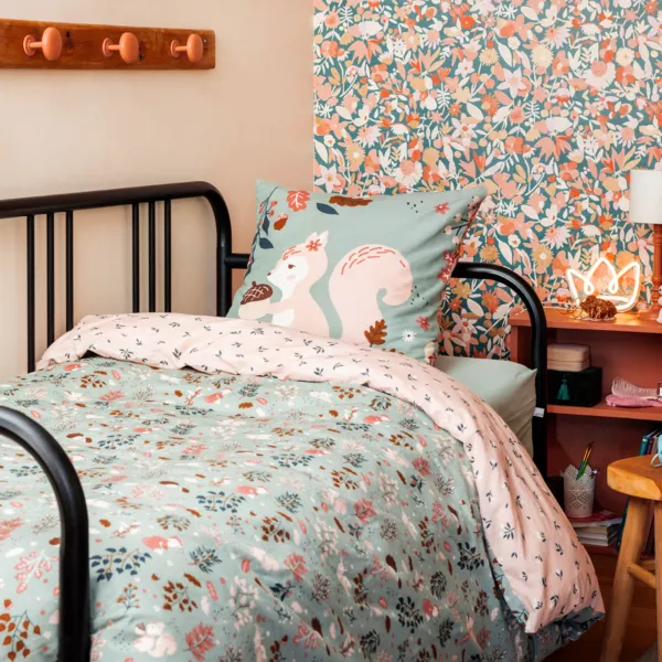 Housse de couette et une taie enfant coton (140 x 200 cm) Tamia Multicolore