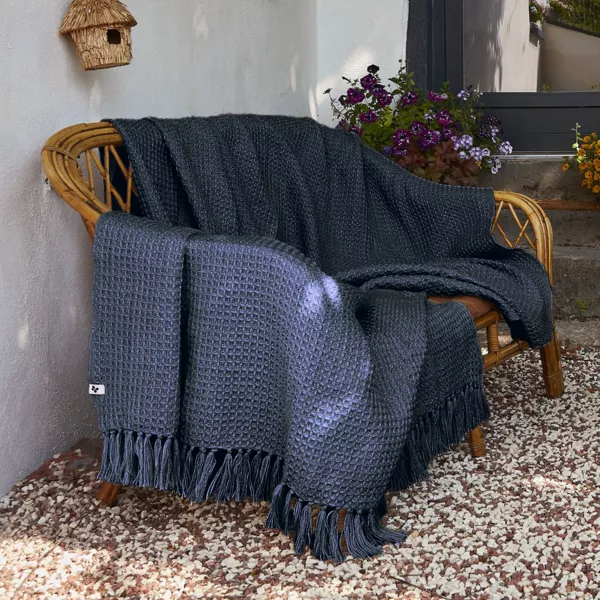 Plaid canap� mati�re recycl�e (180 x 220 cm) Gabin Bleu nuit