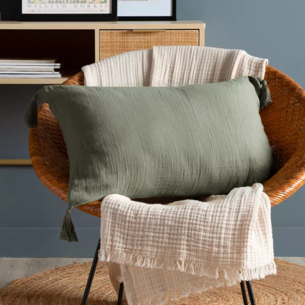 Coussin rectangulaire gaze de coton (40 x 60 cm) Ga�a Vert romarin