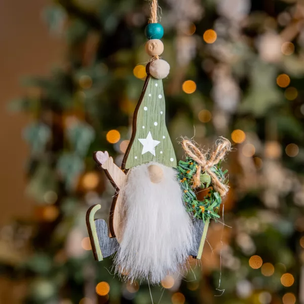 Duende de Navidad para colgar (H11 cm) Mi corona Verde