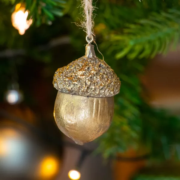 Bellota de Navidad para colgar (H8 cm) Roble de anta�o Oro