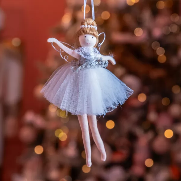 Angelo di Natale da appendere (H20 cm) Ballerina d'argento