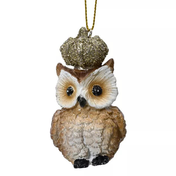 Gufo di Natale da appendere (H7 cm) Petit-Duc Roi glitterato
