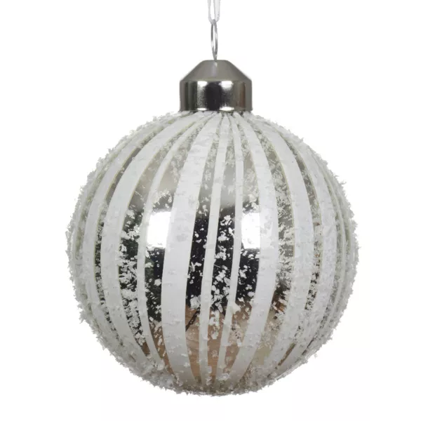 Set di 3 palline di Natale in vetro (D80 mm) Neve Bianca e argento