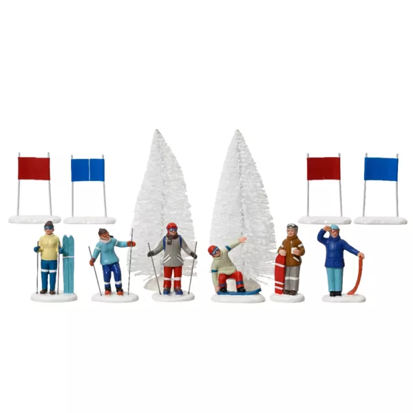 12er Set Skifahrer und Wintersportaccessoires