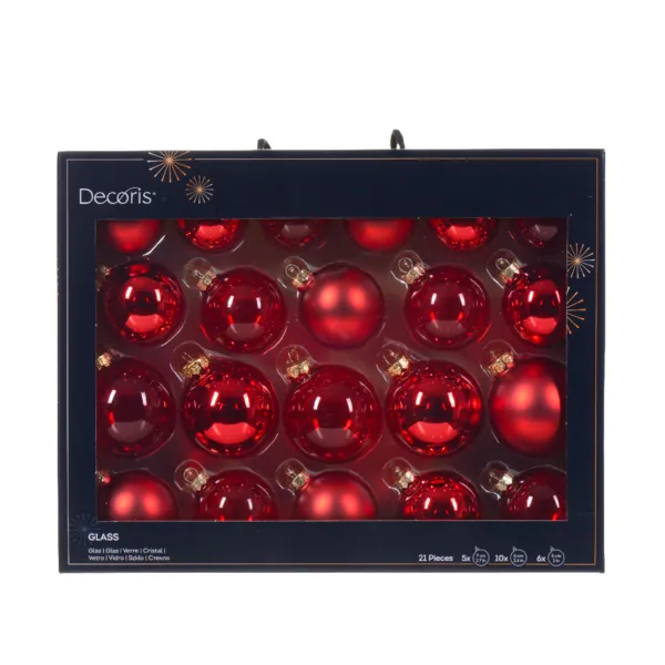 Lot de 21 boules de No�l en verre Assorties Cristal Rouge