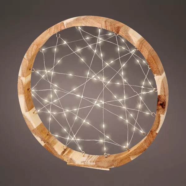 Cercle lumineux � piles 97 LED (D32 cm) Astre en bois Blanc chaud