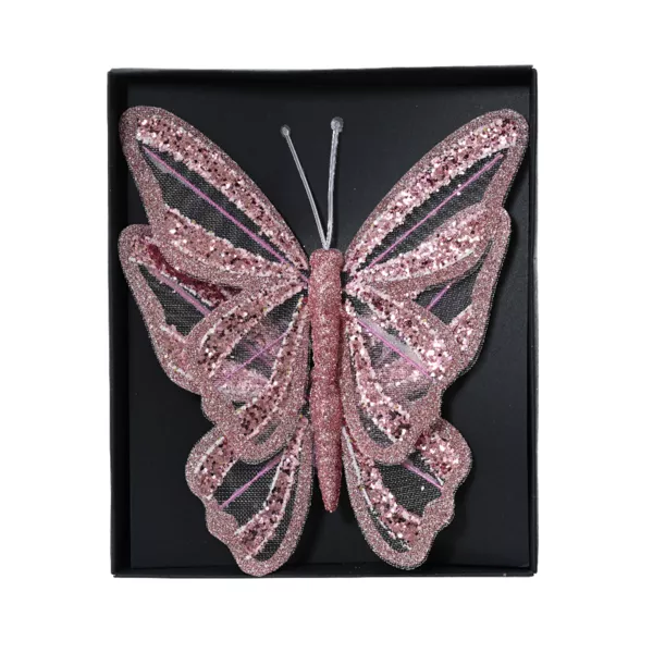Set di 2 Farfalle su pinza (H14 cm) Sogno Rosa polveroso