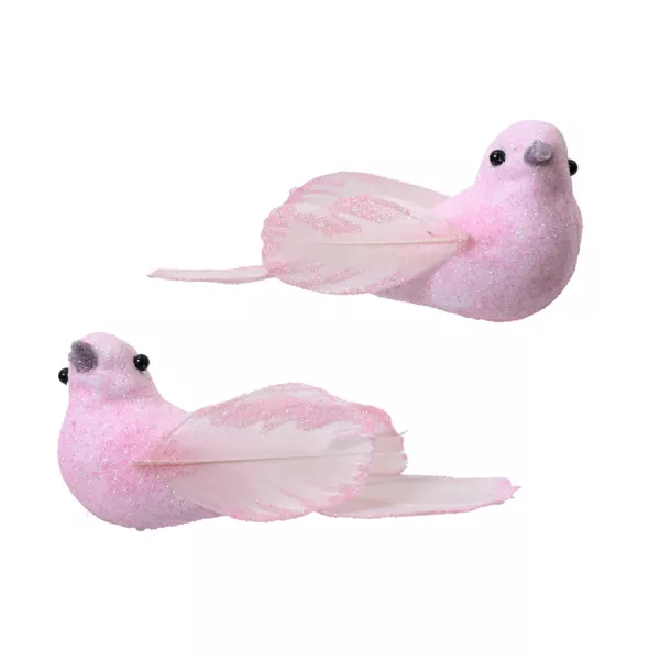 Lote de 2 P�jaros en pinza (L11 cm) Niseko Rosa empolvado