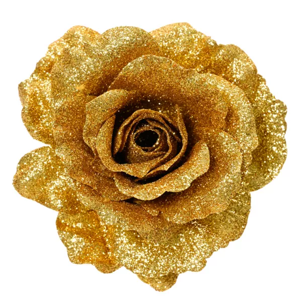 Dekorative Blume auf Clip (D12 cm) Glitzerndes Gold