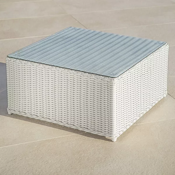 Mesa de sal�n de jard�n cuadrada en resina trenzada Calvi - Blanco