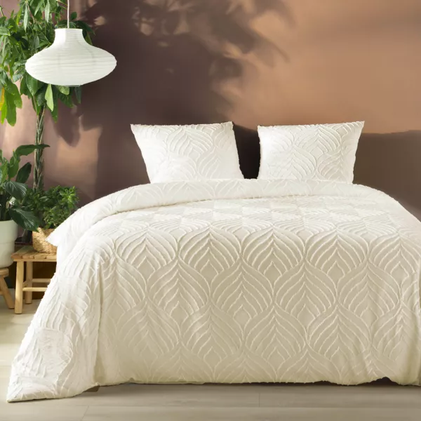 Funda nórdica y dos fundas de almohada de microfibra afelpada (240 x 220 cm) Heltie Marfil