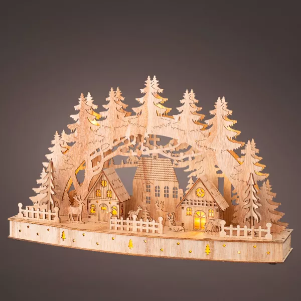 Sc�ne de vie lumineuse � piles en bois (44 x H26 cm) Paysage nordique