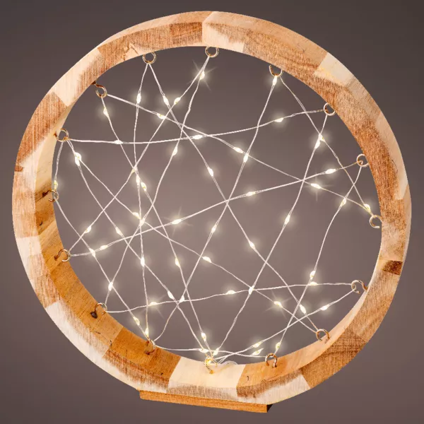 Cercle lumineux � piles 60 LED (D24 cm) Astre en bois Blanc chaud