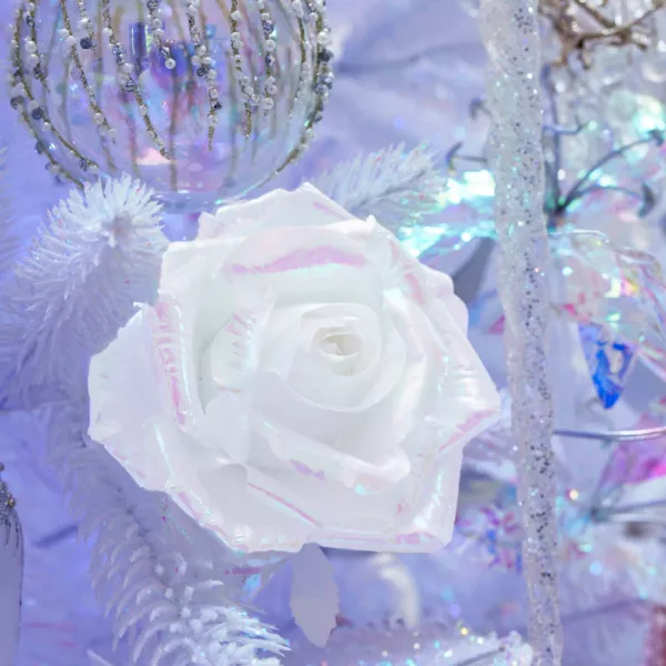 Rosa di Natale su pinza (D12 cm) Ghiaccio iridescente