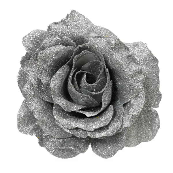 Fiore decorativo su pinza (D12 cm) Scintillante Argento