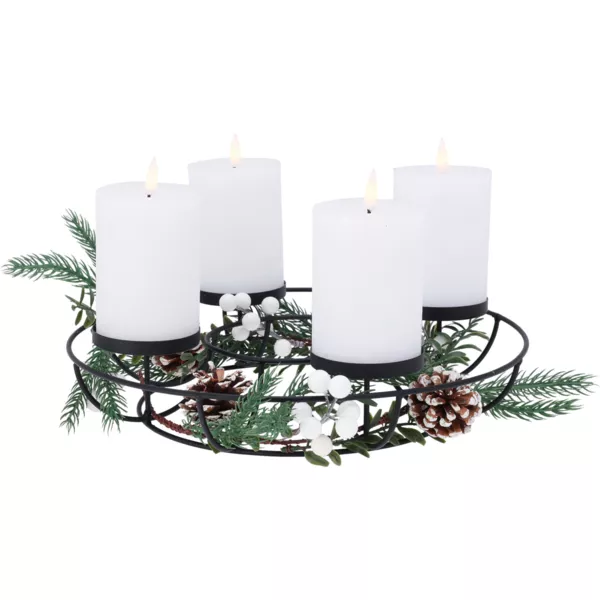 Centre de table 4 bougies LED (D33 cm) Couronne d�co nature