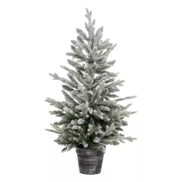 Kunstmatige Kerstboom in pot H100 cm Frosty besneeuwd Groen