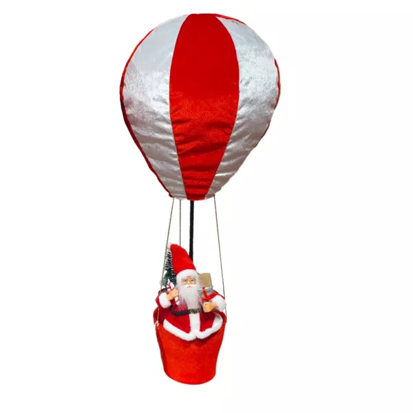Kerstman in heteluchtballon (H97 cm) Op avontuur Wit en rood
