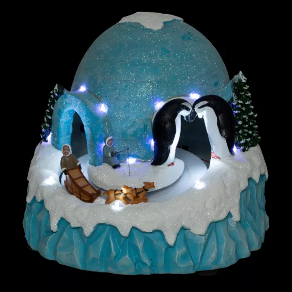 Sc�ne de vie illumin�e, musicale et anim�e (H22 cm) Igloo et chiens de traineaux