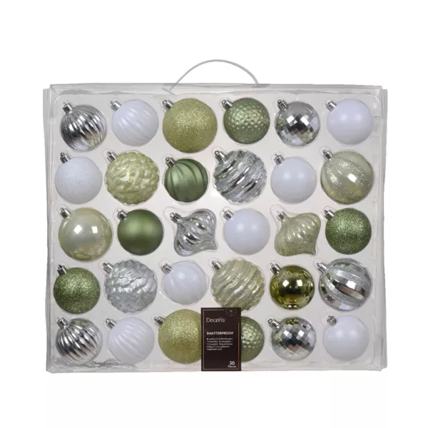 Kerstboomversieringsset Ag�na Witte Munt, wit en zilver