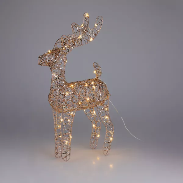 Reno de Navidad luminoso a pilas (H37 cm) Gulliver Oro y blanco c�lido