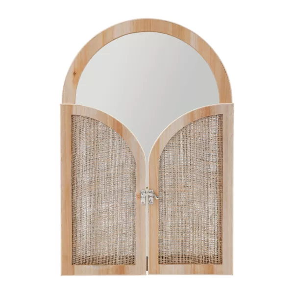 Espejo de pared de madera (H45 cm) Puerta batiente Natural