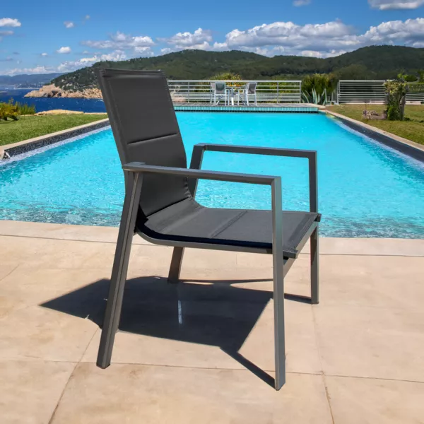 Sedia con braccioli da giardino impilabile alluminio Portofino - Grigio antracite