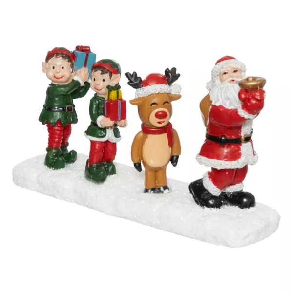 Statuetta per villaggio (H6,5 cm) Babbo Natale e folletti