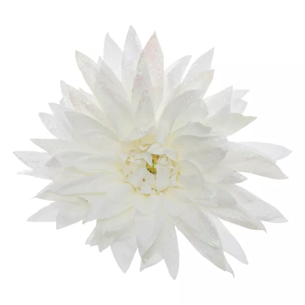 Fleur décorative sur pince (D15 cm) Dahlia Blanc pailleté