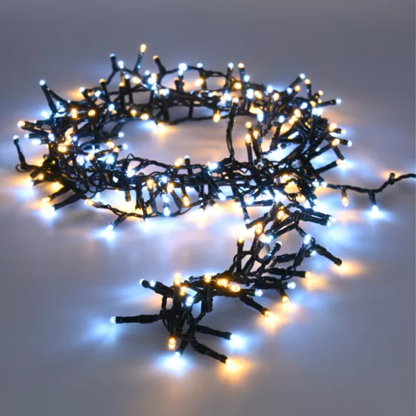 Lichtslinger op batterijen 4 m 200 LED groene kabel Boa Bicolor warm en koud wit