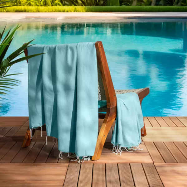 Fouta coton recycl� (200 x 200 cm) Ecume Bleu turquoise