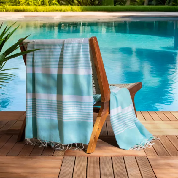 Fouta coton recycl� (200 x 200 cm) Summer Bleu turquoise